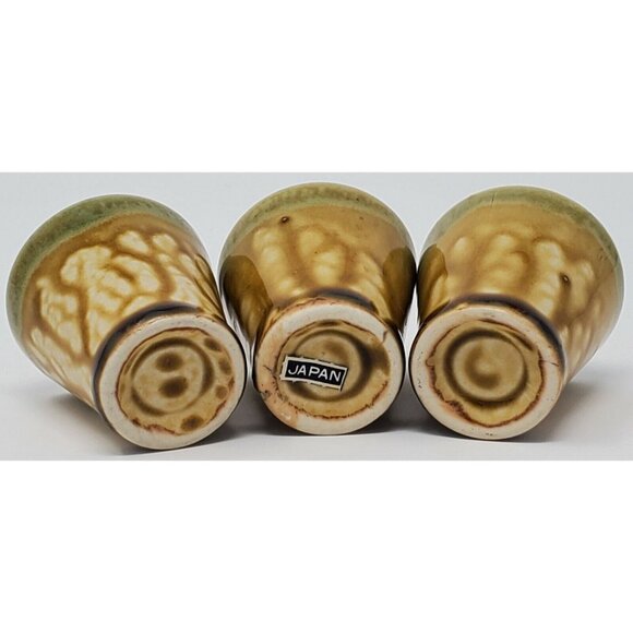 Drip Glaze Ceramic Shot Glasses Set of 3 Gold Yellow Japan 1.75" tall Vintage - Picture 7 of 7